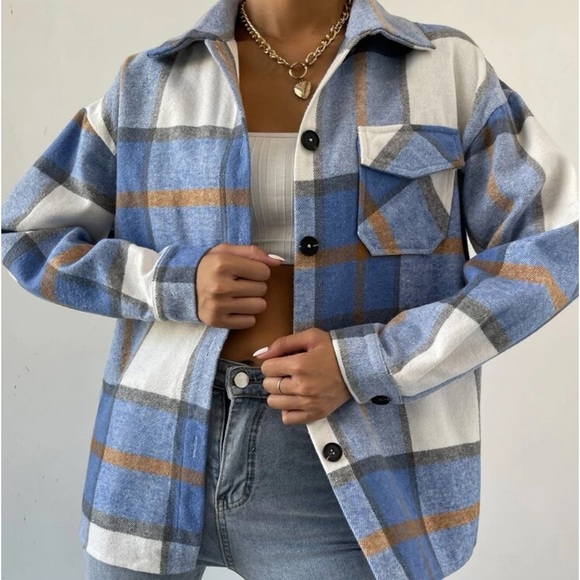 New plaid button down long sleeve Shacket jacket - Picture 2 of 5
